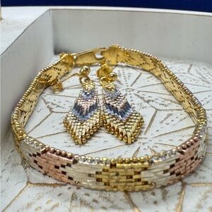 Tricolor Sterling Silver Riccio Style Bracelet and Earrings